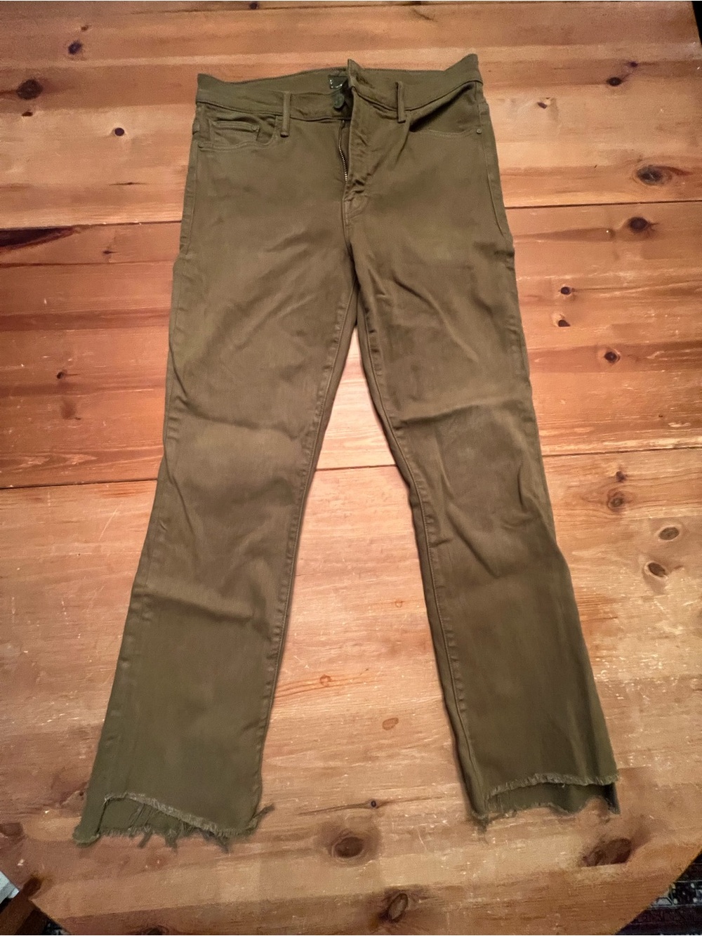 Womens Mother Olive Green Raw Hem Straight-Leg Pants size 30